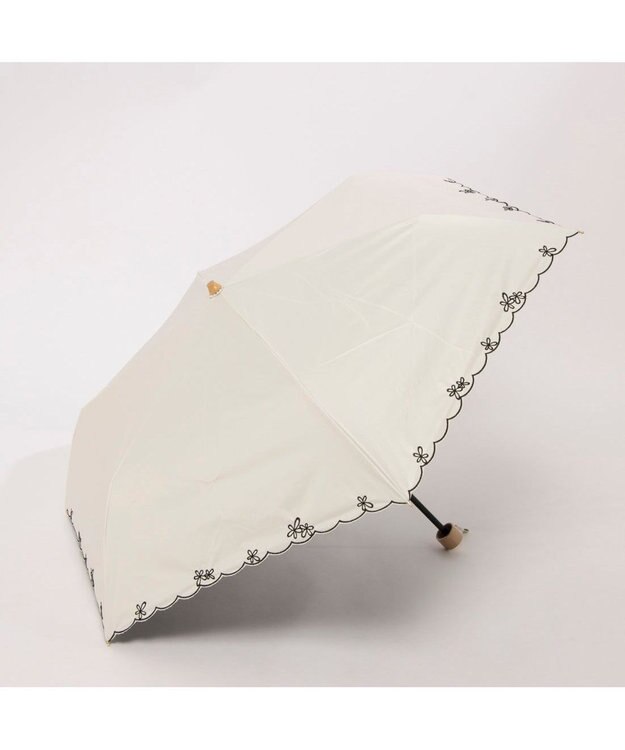 UNBILLION カシュネ cachenez / PUプチフラワー刺繍3段折りたたみ傘 ホワイト