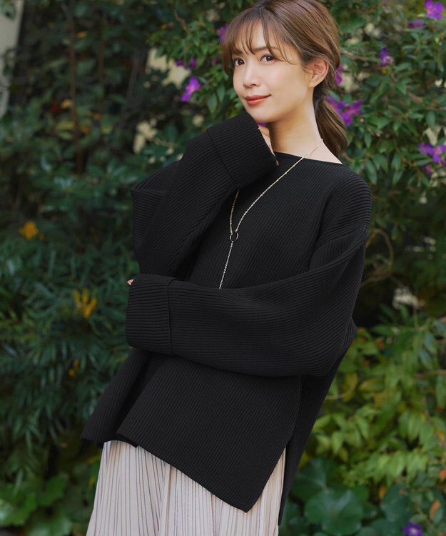 Tiaclasse 【洗える】軽量ワイドスリーブニット ブラック