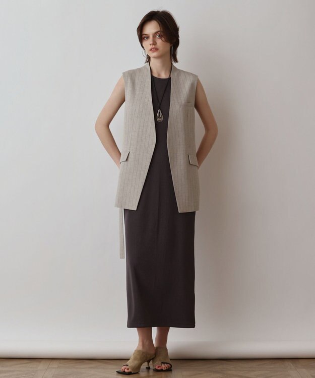 GRACE CONTINENTAL ストライプノーカラージレ ベージュ