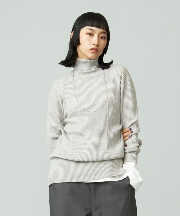 J.PRESS YORK STREET 【WOMEN】ANTI PILLING WOOL リブタートルニット ライトグレー系