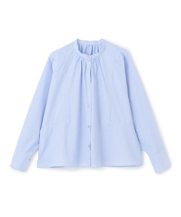 UNFILO 【新色追加】ギャザーワイドシャツ ブルーストライプ