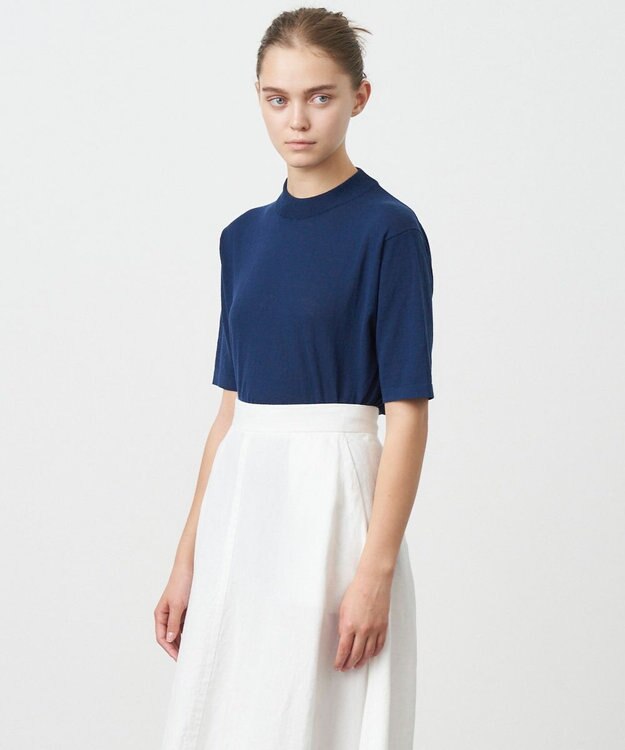 ATON RECYCLED FRESCA COTTON | ハーフスリーブプルオーバー NAVY