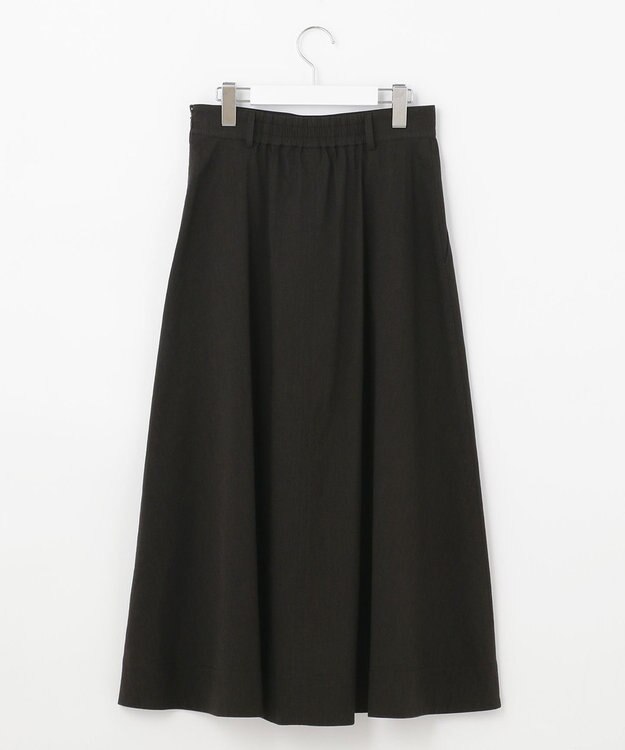 自由区 【洗える・ストレッチ素材】リネンヴィスコースストレッチ フレアスカート ブラック系