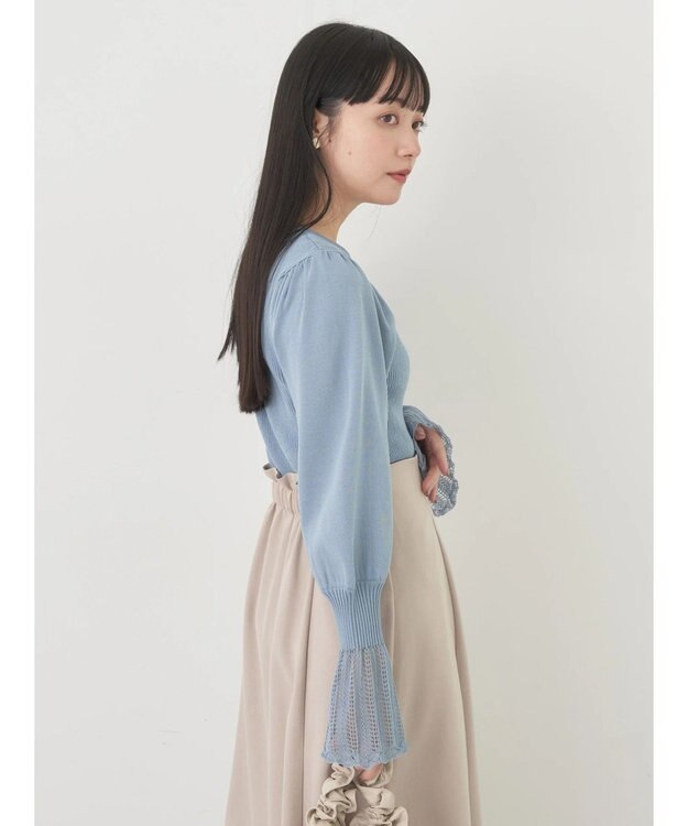 earth music&ecology 袖ポイントニットプルオーバー Blue