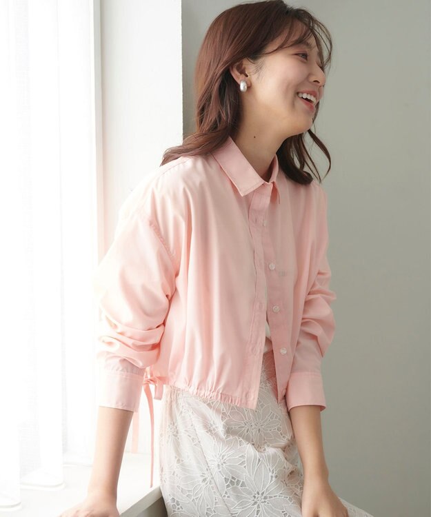 Feroux 【洗える】ショート丈ドロスト シャツ ピンク系