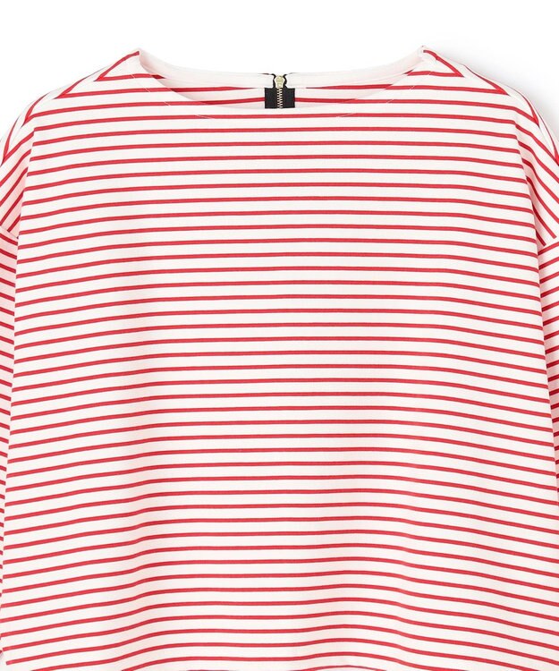 UNFILO ドライタッチリブ バックZIP ボーダートップス オフ×レッド