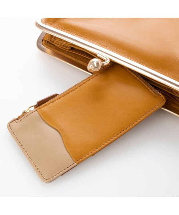 UNBILLION perche フラグメントケース付きアンティーク調ガマグチ長財布 マスタード