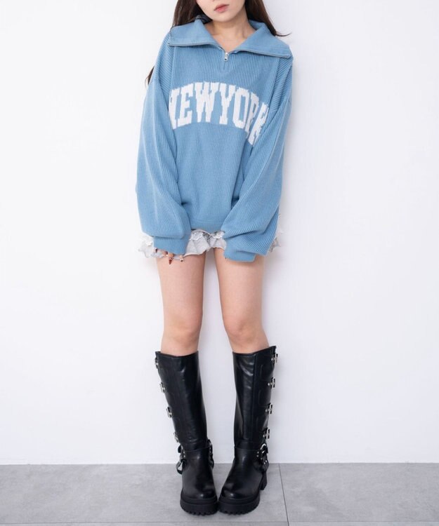 WEGO NEWYORKハーフジップニット サックス