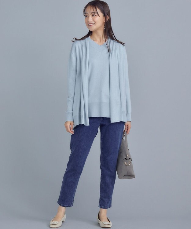 組曲 L 【WEB限定】セミウーステッド ニットカーディガン サックスブルー系