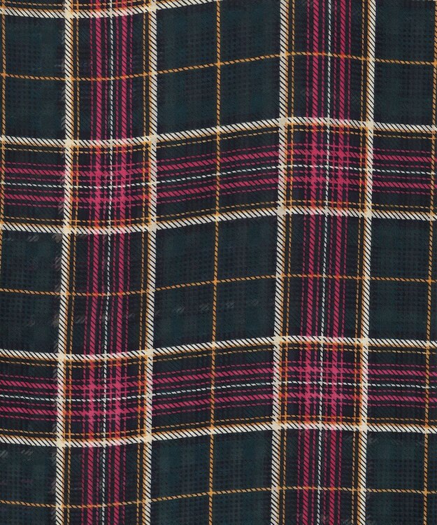 組曲 【洗える】シアーチェック 半袖ブラウス ダークグリーン系5