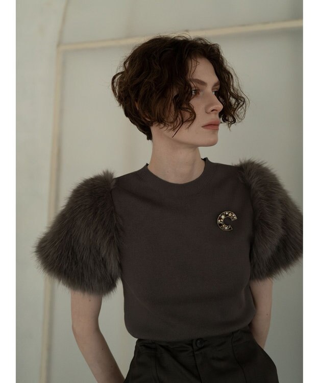 Te chichi スリーブファーニットプルオーバー《2025Autumn catalog item》 チャコールグレー