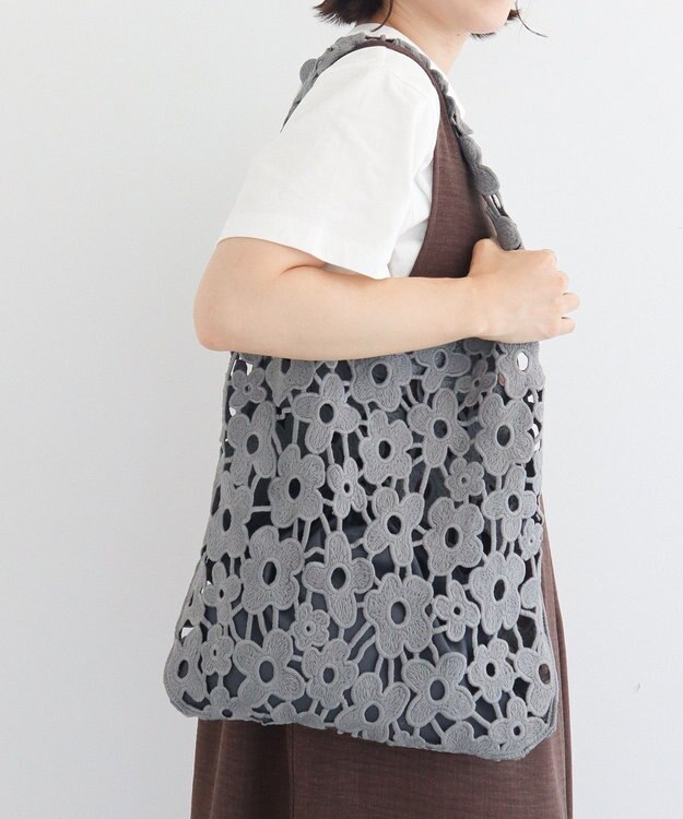 Green Parks ・ｃａｃｈｅ　ｃａｃｈｅ　フラワーレーストートバッグ Gray