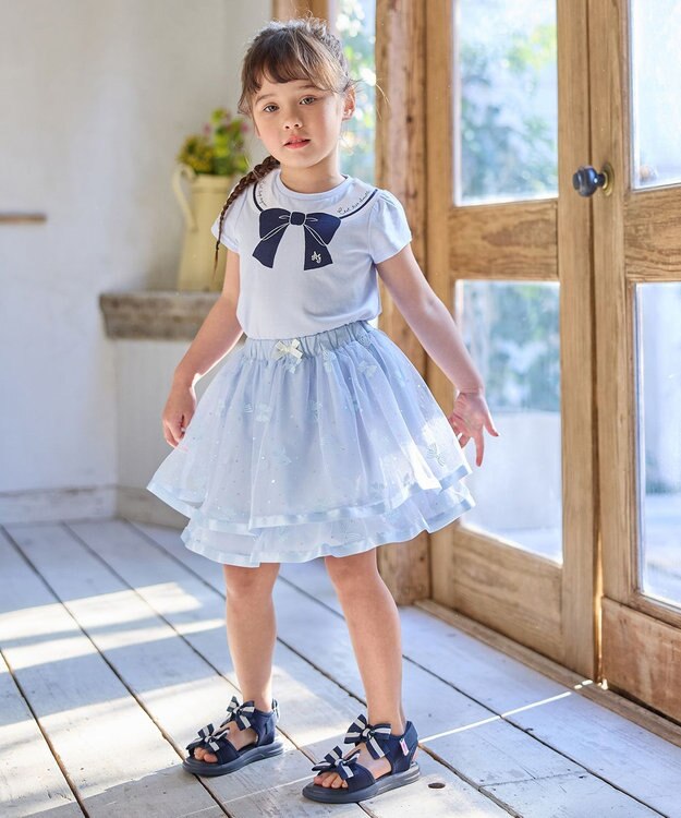 ANY KIDS 【WEB限定】7days プリント 半袖 Tシャツ サックスブルー×リボン