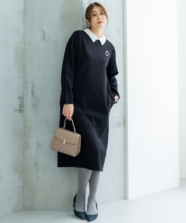 組曲 【新色追加！】Elena襟付き ニットワンピース ブラック系