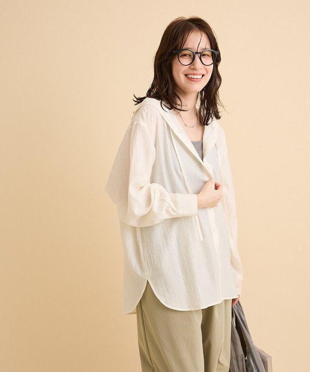 Green Parks シアーフードシャツ Ivory