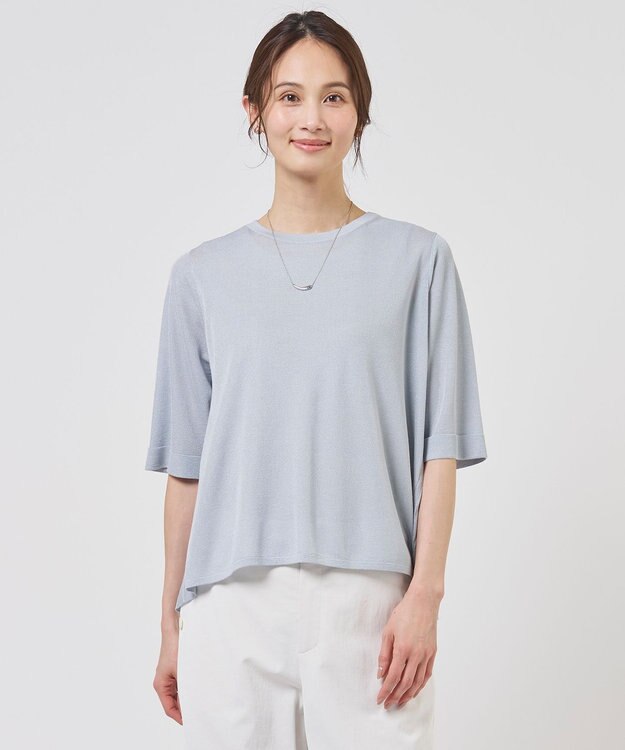 J.PRESS LADIES Vis/Pe スパーク バックプリーツ ニット グレイッシュブルー系