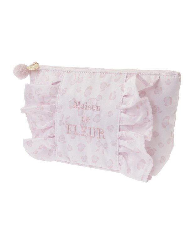 Maison de FLEUR リボンレオパードフリルポーチ Light Pink