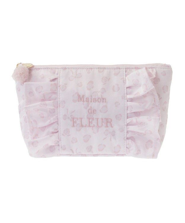 Maison de FLEUR リボンレオパードフリルポーチ Light Pink