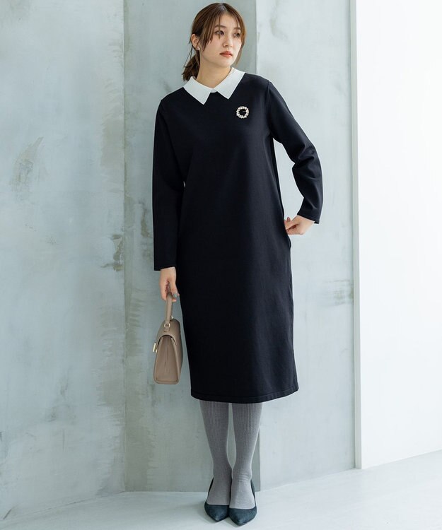 組曲 【新色追加！】Elena襟付き ニットワンピース ブラック系