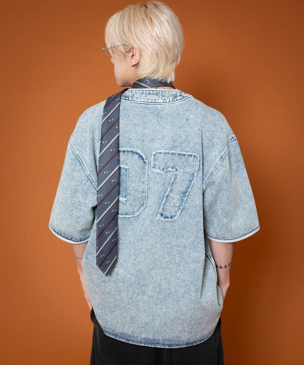 WEGO 【ユニセックス着用ITEM】ベースボールデニムグラフィックシャツ（SS） デニム淡加工色