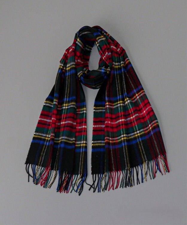 AURORA 【Johnstons of Elgin（ジョンストンズ オブ エルガン）】 カシミヤ100％起毛チェック柄ストール ブラック