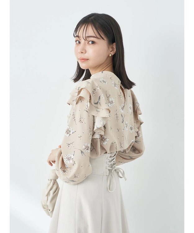 earth music&ecology フリルスリーブブラウス Blue