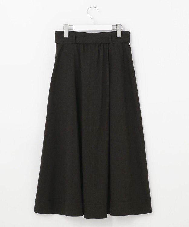 自由区 【洗える・ストレッチ素材】リネンヴィスコースストレッチ フレアスカート ブラック系