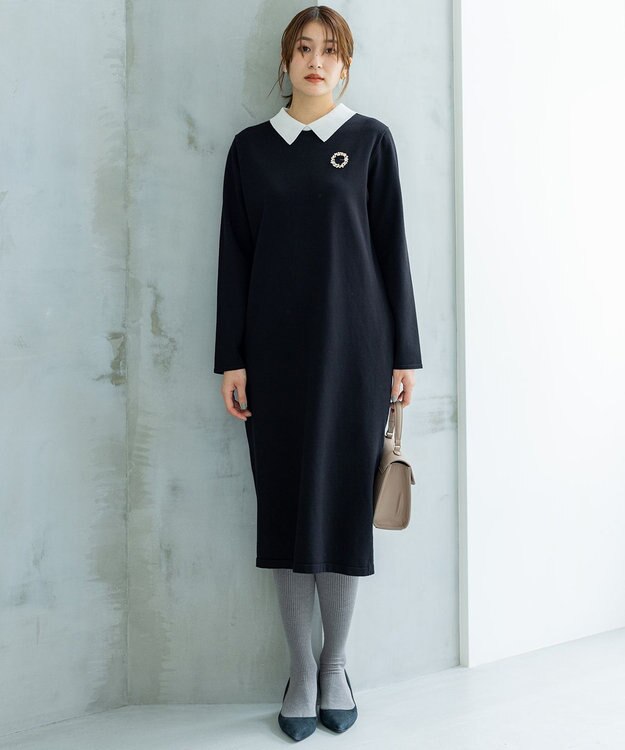 組曲 【新色追加！】Elena襟付き ニットワンピース ブラック系