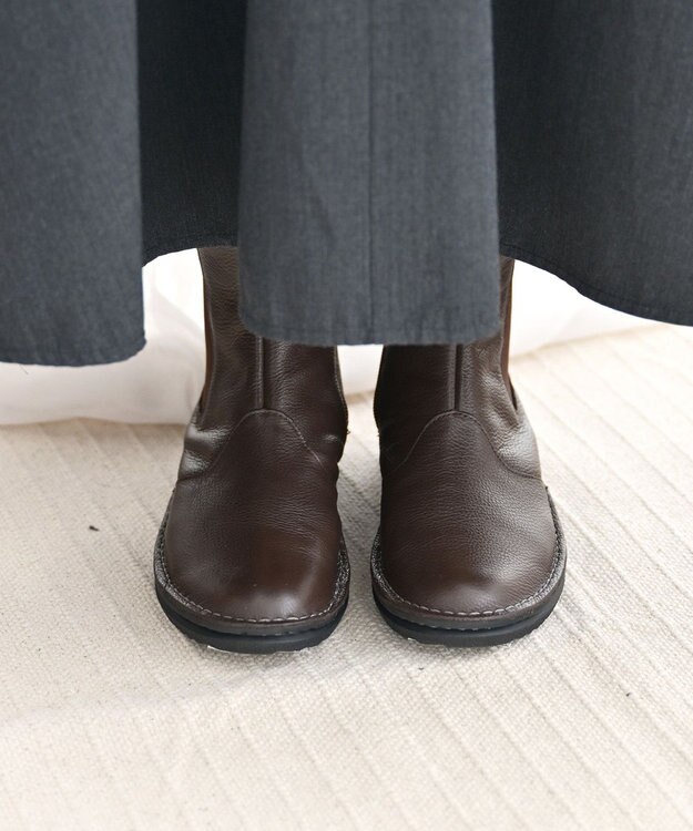 Pointer 本革軽量サイドゴアステッチショートブーツ ダークブラウン