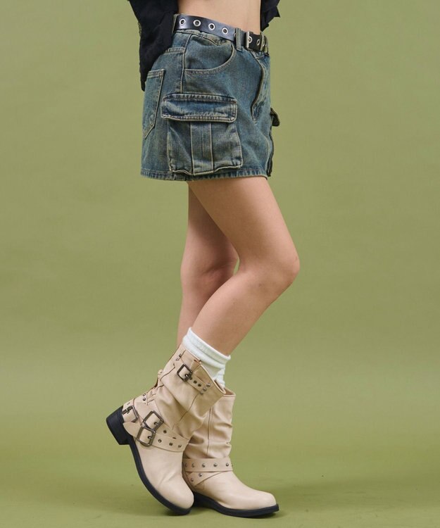 WEGO ハトメベルトカーゴデニムスカパン デニム