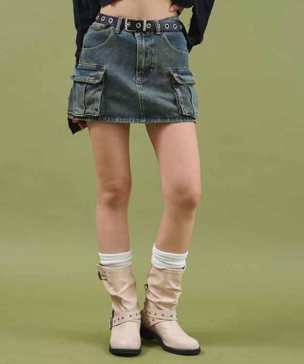 WEGO ハトメベルトカーゴデニムスカパン デニム