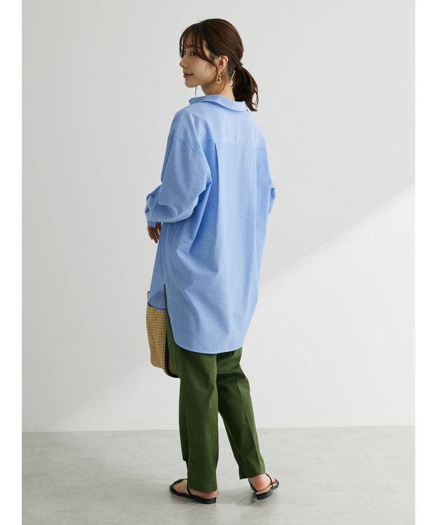 Green Parks 綿麻混オーバーサイズシャツチュニック Sax