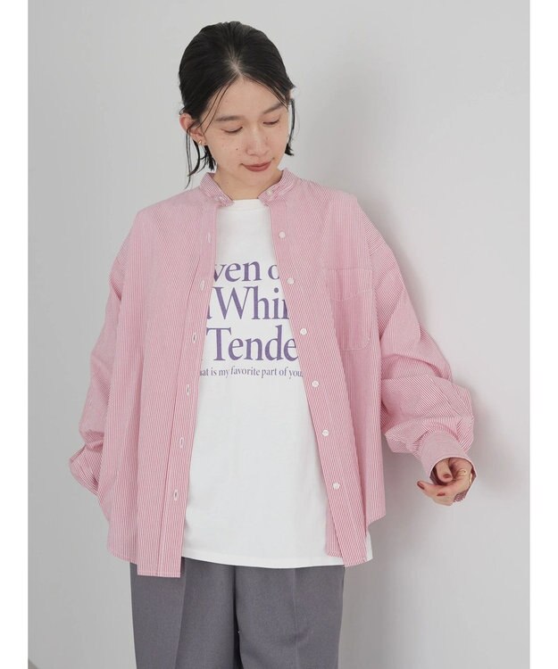 AMERICAN HOLIC 綿ブロードＢＩＧシャツ Stripe Red