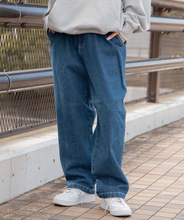 WEGO 【ユニセックス着用ITEM/手洗い可】バギーパンツ デニム中濃色