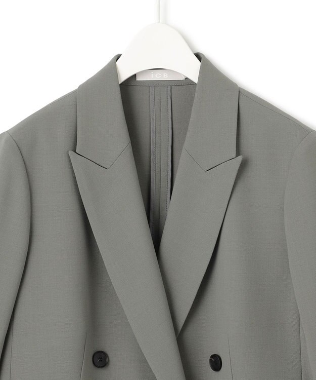 ICB ウール2WAYストレッチ ダブルブレストジャケット スモークグリーン系
