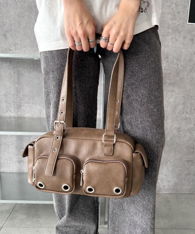 WEGO アイレットデザインボストンバッグ ブラウン