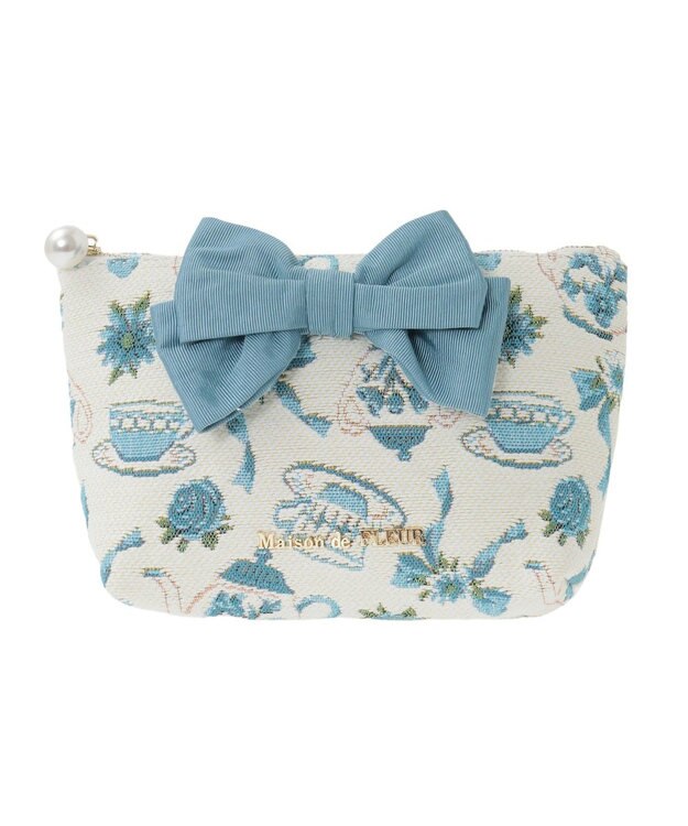 Maison de FLEUR ティーカップ柄ゴブランポーチ Off White