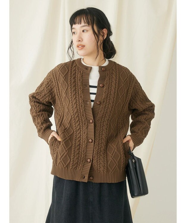 CRAFT STANDARD BOUTIQUE リサイクルポリエステルケーブルカーディガン Brown