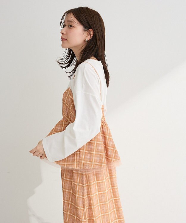 Green Parks ペプラムチェックキャミワンピース Orange