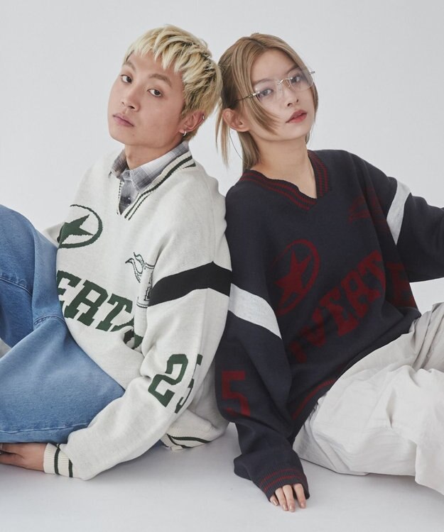 WEGO 【ユニセックス着用ITEM】ラインリブゲームロゴプルオーバー ネイビー