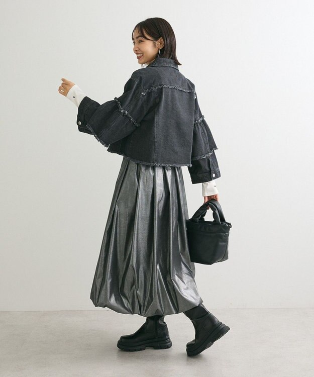 Green Parks ・ＤＯＵＢＬＥ　ＦＬＡＧＳ　フレアスリーブＧジャン Black