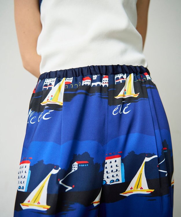 GRACE CONTINENTAL マリンプリントイージーパンツ ブルー