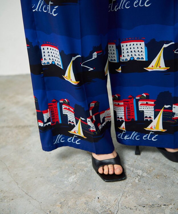 GRACE CONTINENTAL マリンプリントイージーパンツ ブルー