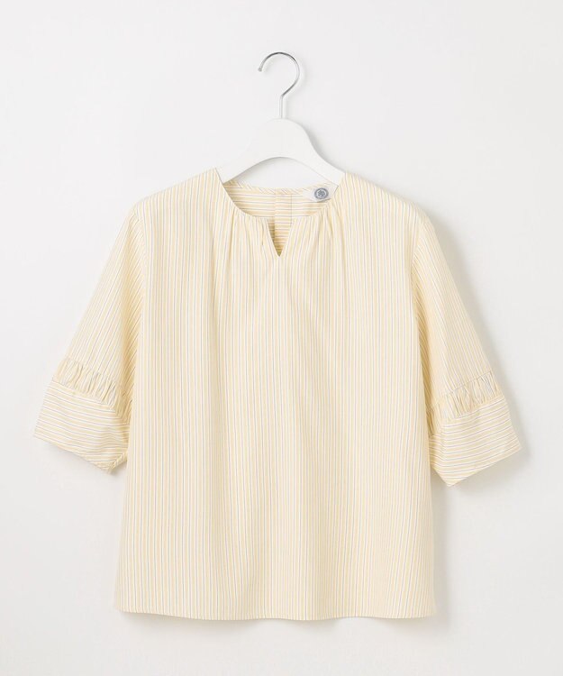 J.PRESS LADIES 【WEB限定・洗える】ストライプ キーネック ブラウス 【WEB限定】イエローストライプ系