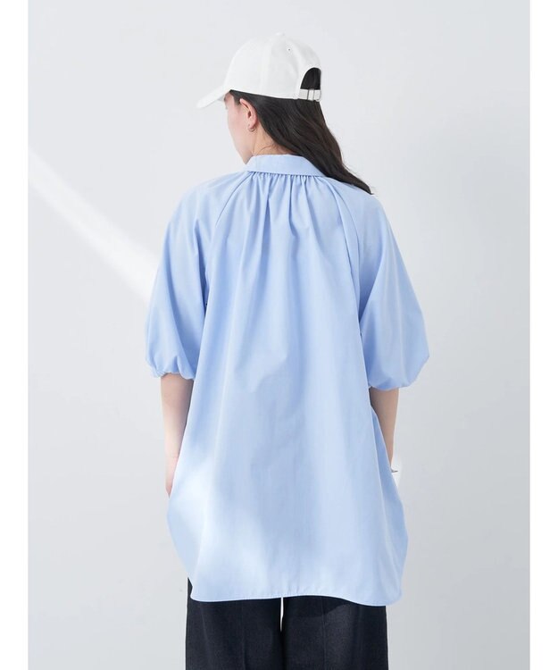 earth music&ecology パフスリーブチュニックブラウス Sax