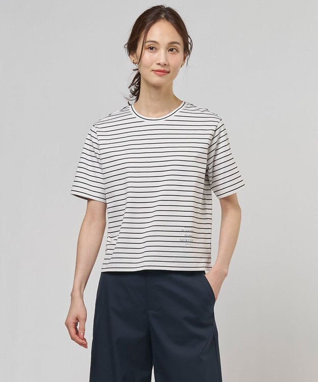 J.PRESS LADIES ロゴ Tシャツ オフ×ブラックボーダー系