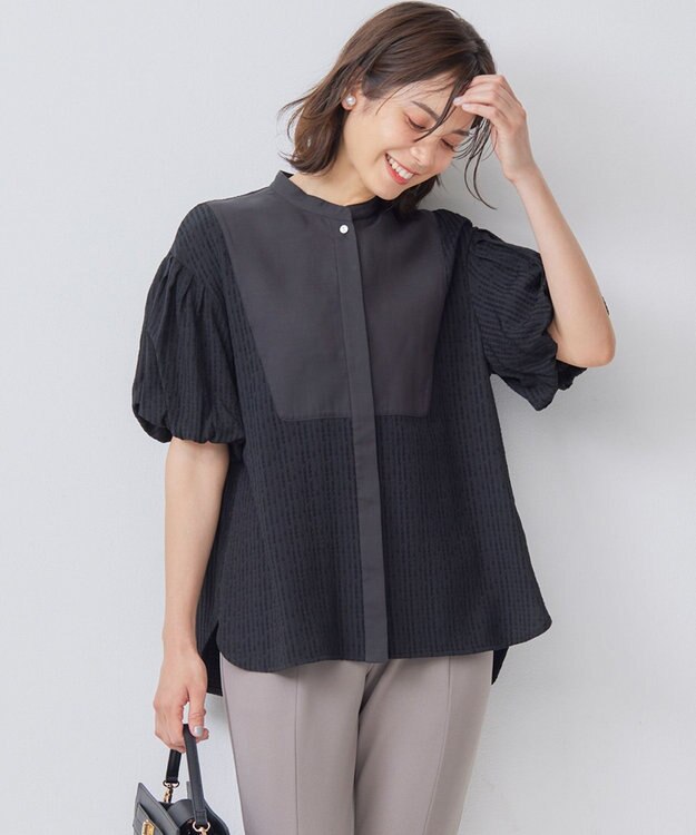 組曲 【WEB限定】ステッチストライプドビー ブラウス ブラック系