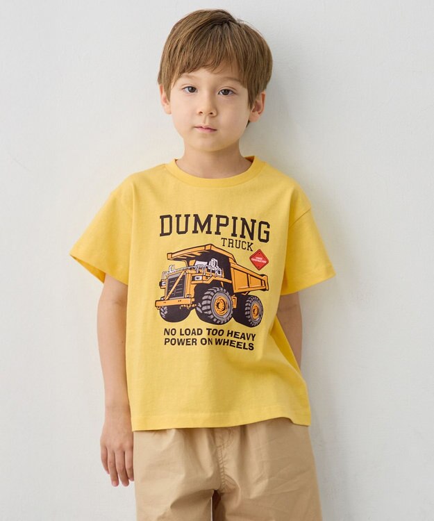 ANY KIDS 【洗濯機可能】はたらく車プリント 半袖Tシャツ イエロー