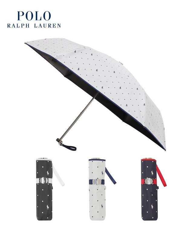 MOONBAT POLO RALPH LAUREN（ポロ ラルフローレン）晴雨兼用日傘 ドット 遮光率100% 遮熱 遮熱 UV オフホワイト