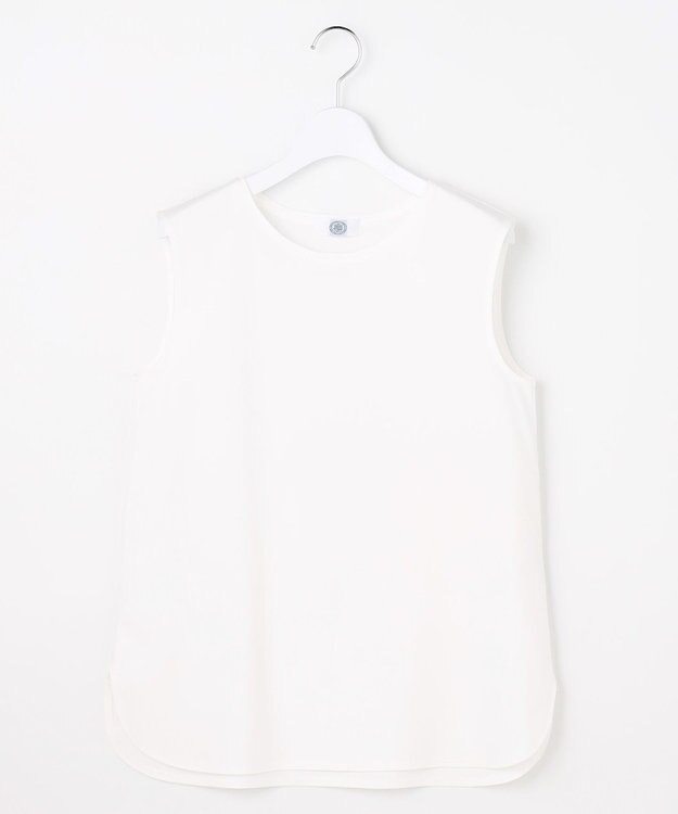J.PRESS LADIES コットンスムース ノースリーブ シャツテール カットソー ホワイト系
